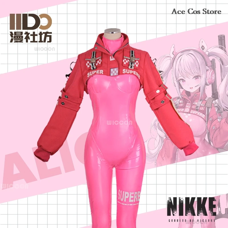 Nikke De Godin Van De Overwinning Alice Cosplay Roze Jumpsuit Kostuum Pruik Sexy Uniform Voor Meisjes Vrouwen Halloween Feest Vermomming Meisjes