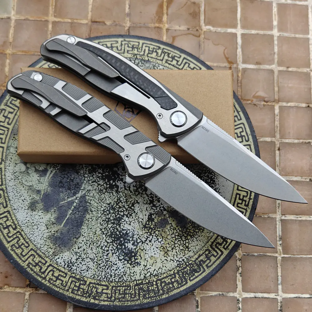 JUFULE Shirogor F95 F95T Mark M390 Logo Ceramic Bearings Titanium Carbon Fiber Camping Hunting Hike EDC Tool Folding Blade Knife