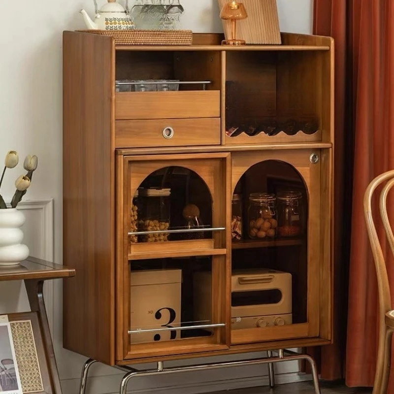 

Retro dining side cabinet glass solid wood tea integrated medieval living room the wall wine cabinet storage locker