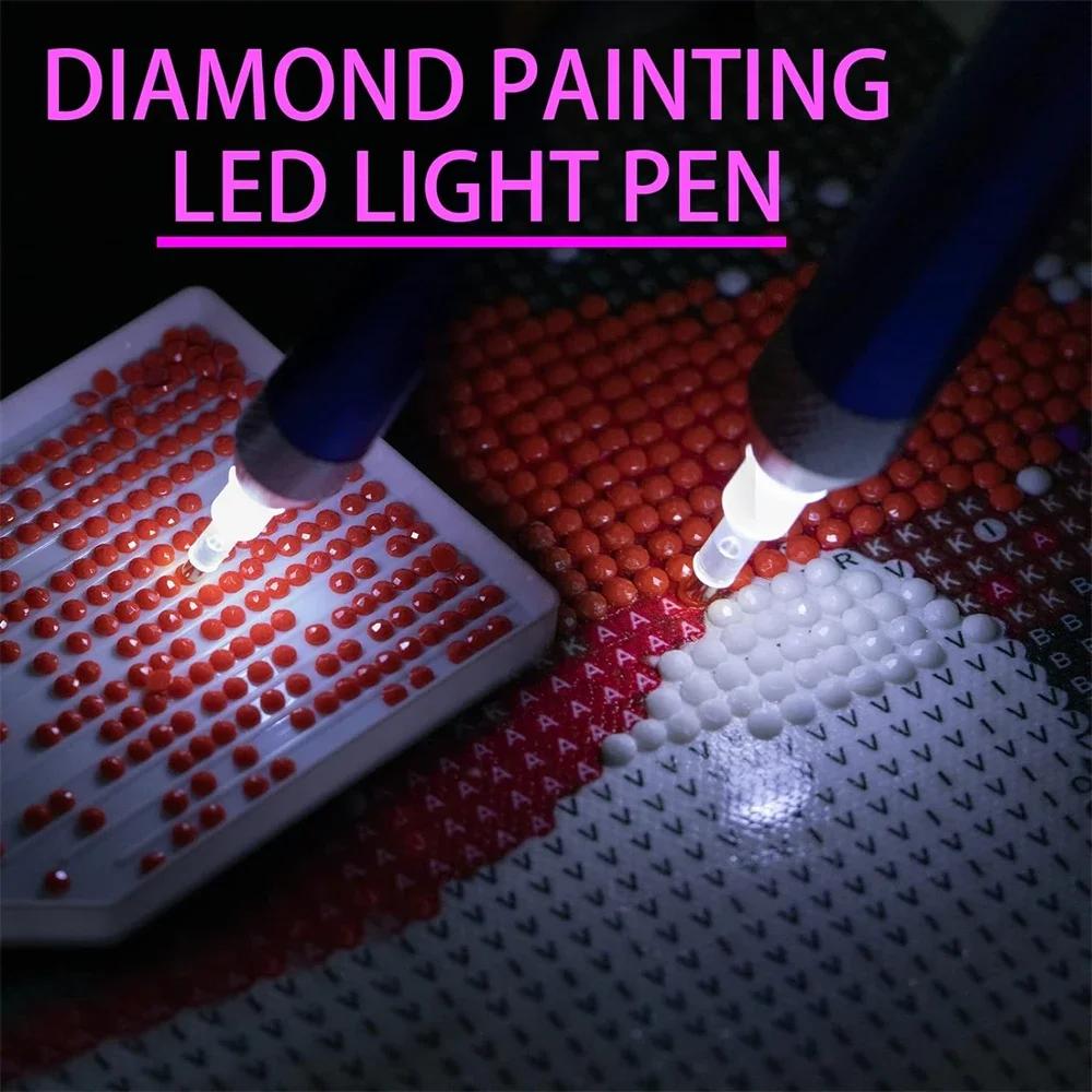 LED Diamond Painting Illumination Pen Kits with Light Art Lighted Applicator Accessories 5D Light Up Pens Nails DIY Crafts Tool