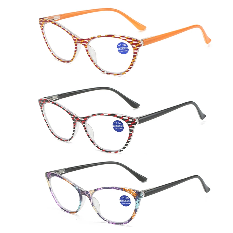 

Fashion Floral Reading Glasses for Women 3 Pack Ultra-Light Cat Eye Readers LLadies Flowers Anti Blue Light Eyeglasses Strength