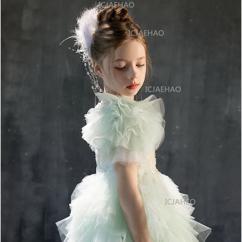 

2026 New Green Children Girls Gown Fashion Birthday Evening Cute Performance Kids Pageant OutfitFormal Dress Costume Princess