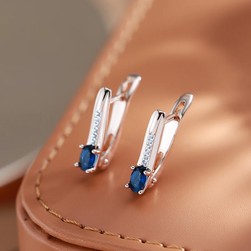Kinel Luxury 585 Rose Gold Color Silver Plated Earrings For Women Blue Natural Stone Vintage Bride Wedding Daily Fine Jewelry