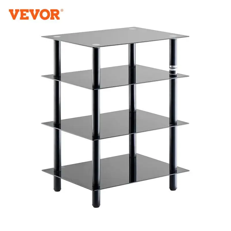 VEVOR 4-Tier AV Media Stand Audio/Video Stand with Strengthened Tempered Glass Shevles for DVD Adjustable Media Storage Cabinet