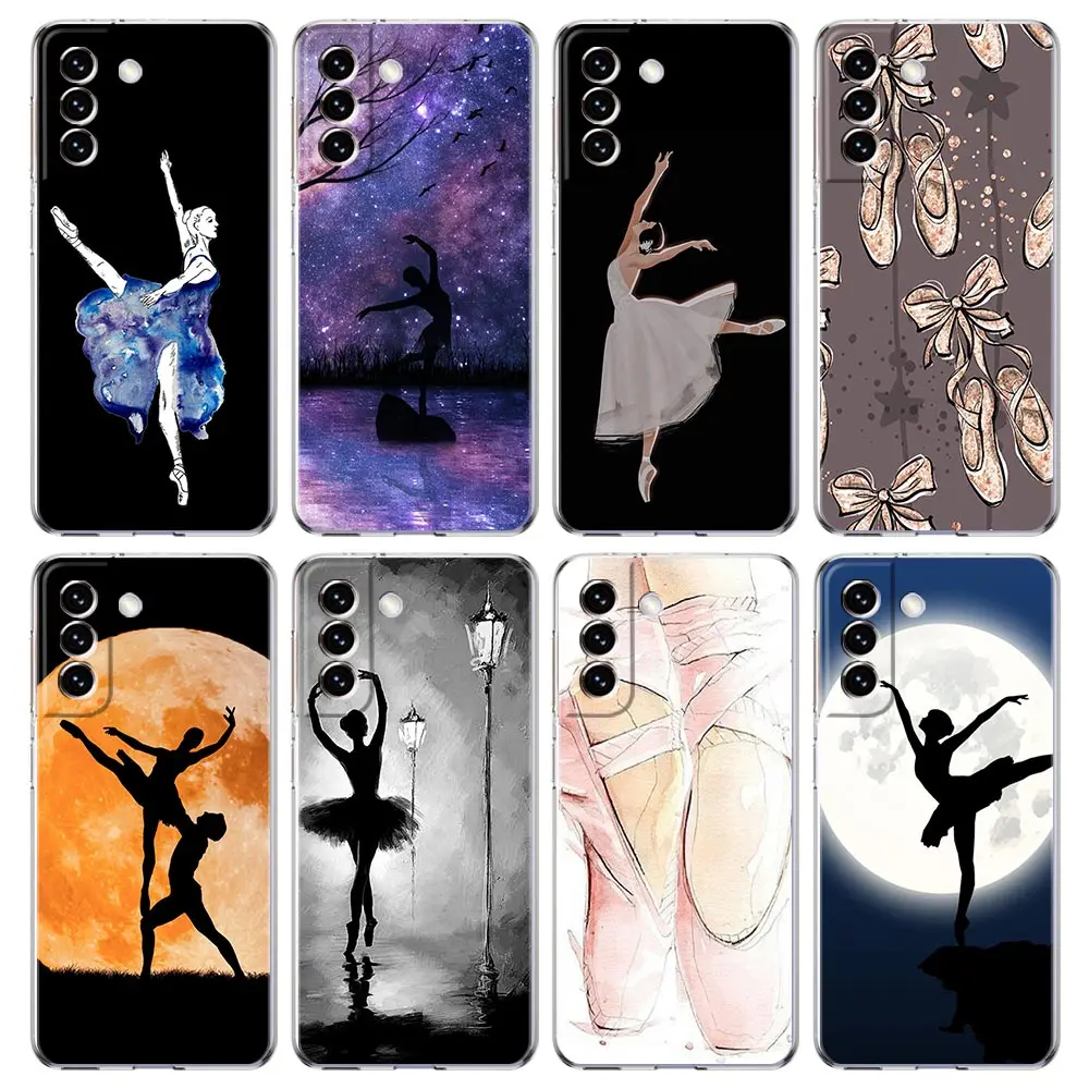 Simple Swan Dance Ballet Clear Phone Case For Samsung Galaxy S23 S22 5G S20 Ultra S21 FE 5G S10E S9 S8 S10 Plus Soft Back Cover