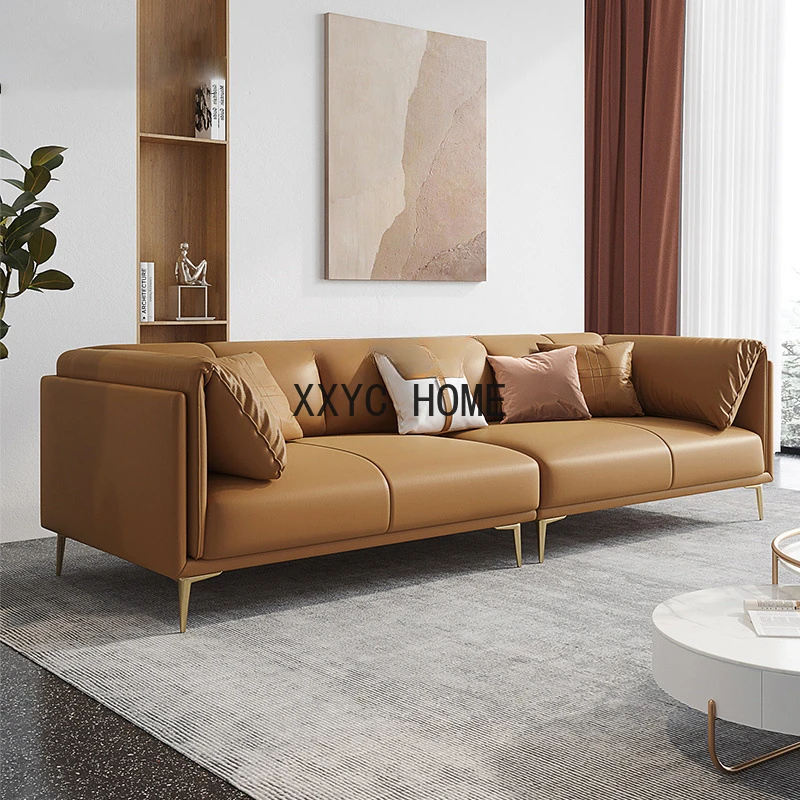 Leather Sofa Living Room Modern Light Luxury Small Apartment Leather Sofa Nordic down Three-Seat Sofa