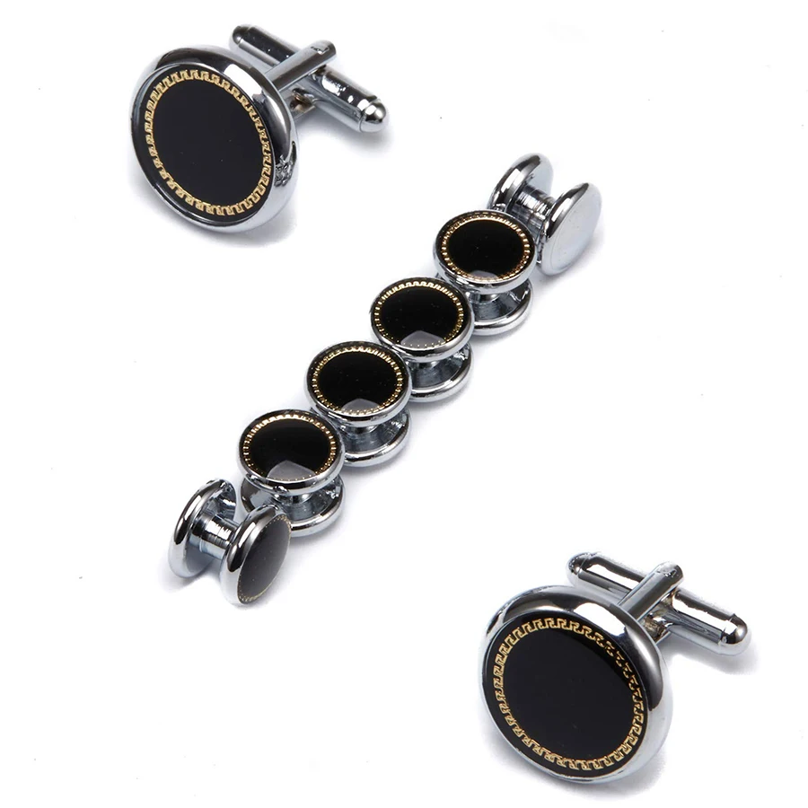 Luxury wedding Cufflinks Set Round Cufflink tuxedo studs Set High Quality Gold Color Plated Mens Jewelry Business cuff links