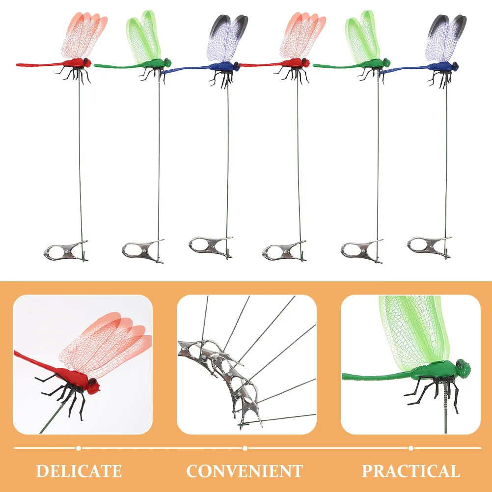 6 Pcs Simulation Dragonfly Clip Lifelike Outdoor Decor Realistic Bug Deterrent Fake Decorative