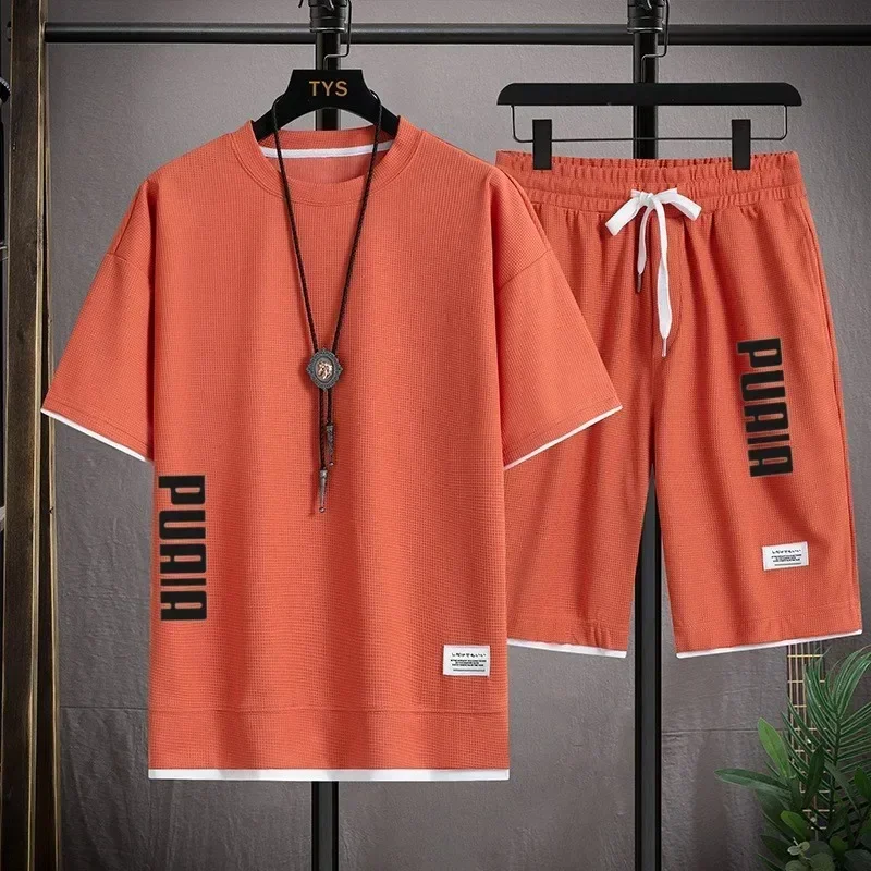 2026 New Men's T-shirt and Shorts Set 2-in-1 Summer Breathable Casual T-shirt Running Fashion Element Printed Men's Sports Set view 4