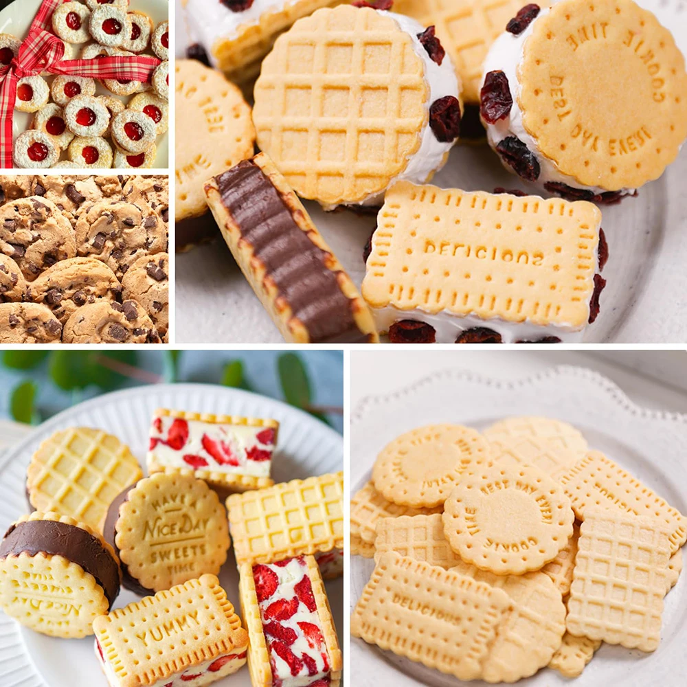 4Pcs 3D Cookie Stamps Biscuit Press Mold DIY Cake Pastry Handmade Checkered Cookies Dessert Mould Decorating Baking Accessories