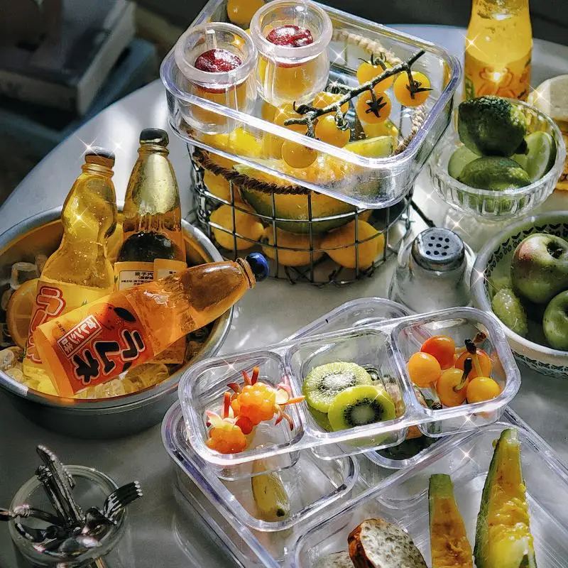 

[JN] 1 Set Kitchen Storage Box Tableware Decor 1/6 Dollhouse Mini Fresh Keeping Box Lunch Box Model Miniature