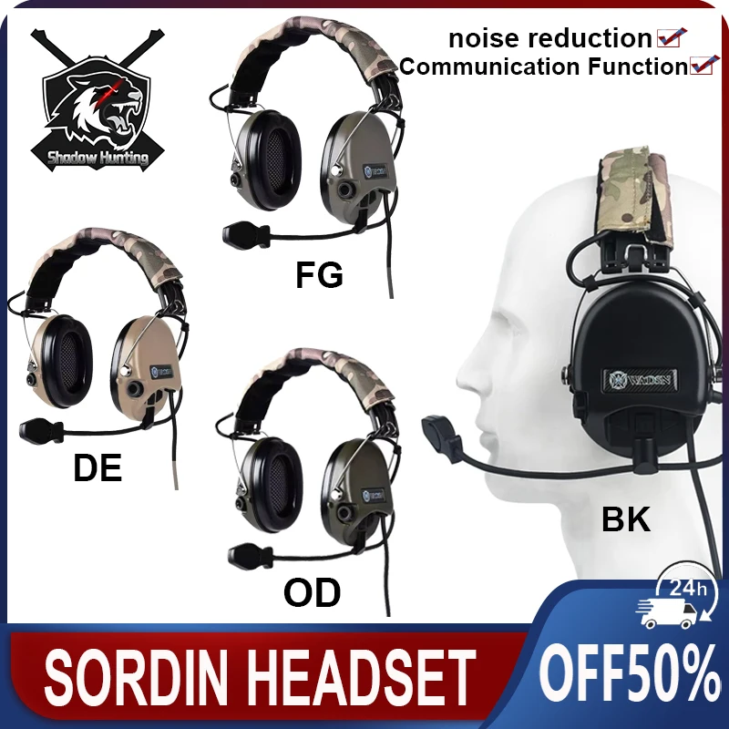 

WADSN Noise Reduction Sordin Headset Civilian Shooting Hunting Earphone Outdoor Active Pickup Noise Canceling intercom 7.0 Plug