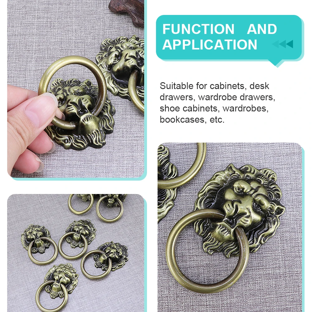 

5 Pcs Cupboard Lion Head Handle Cabinet Pull Knobs Zinc Alloy Drawer Lions Handles