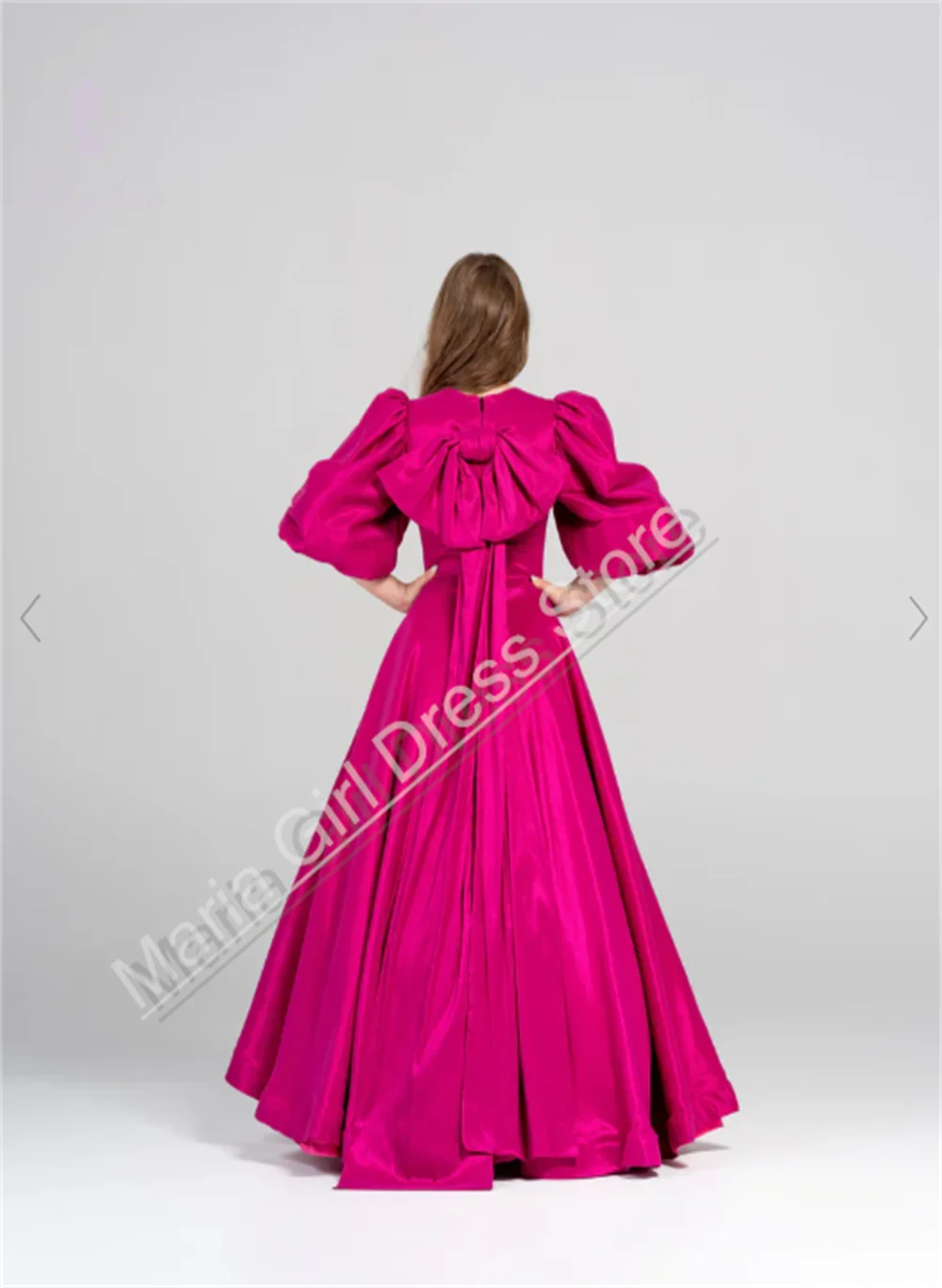 Custom Teen Rose Red Satin Dress With Bow For Wedding Long Formal Piano Performance Birthday Girl Party Dress
