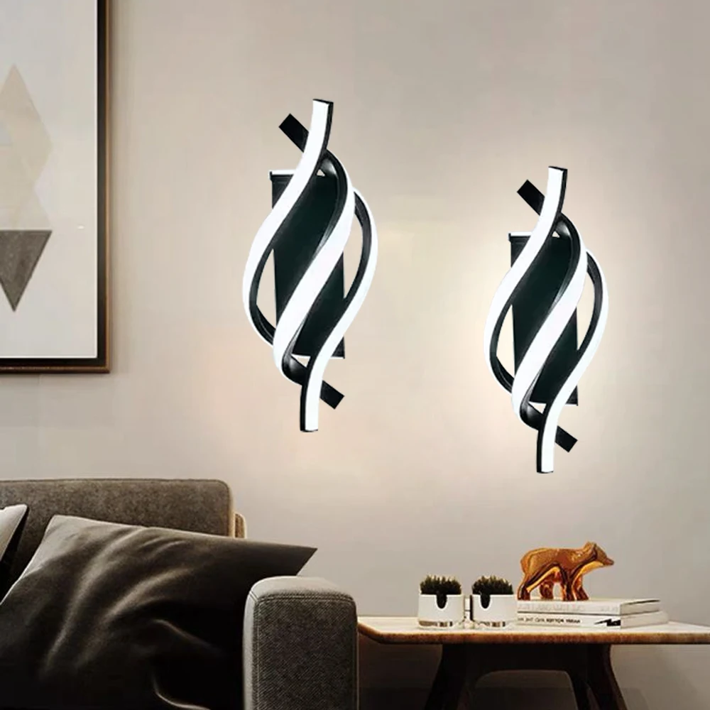 

Современный светодиодный настенный светильник для украшения дома, линия для спальни, прикроватной тумбочки, коридора, гостиной, черно-белое освещение, блеск, настенное бра