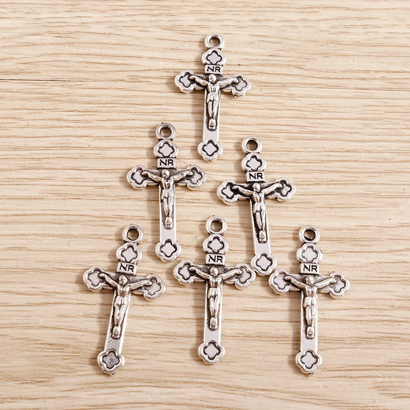 Tusember 20 Stück 15*27mm Legierungsanhänger Jesus-Kreuz-Anhänger für Halsketten, Ohrringe, DIY, handgefertigter religiöser Schmuck, Bastelbedarf – Detail 1