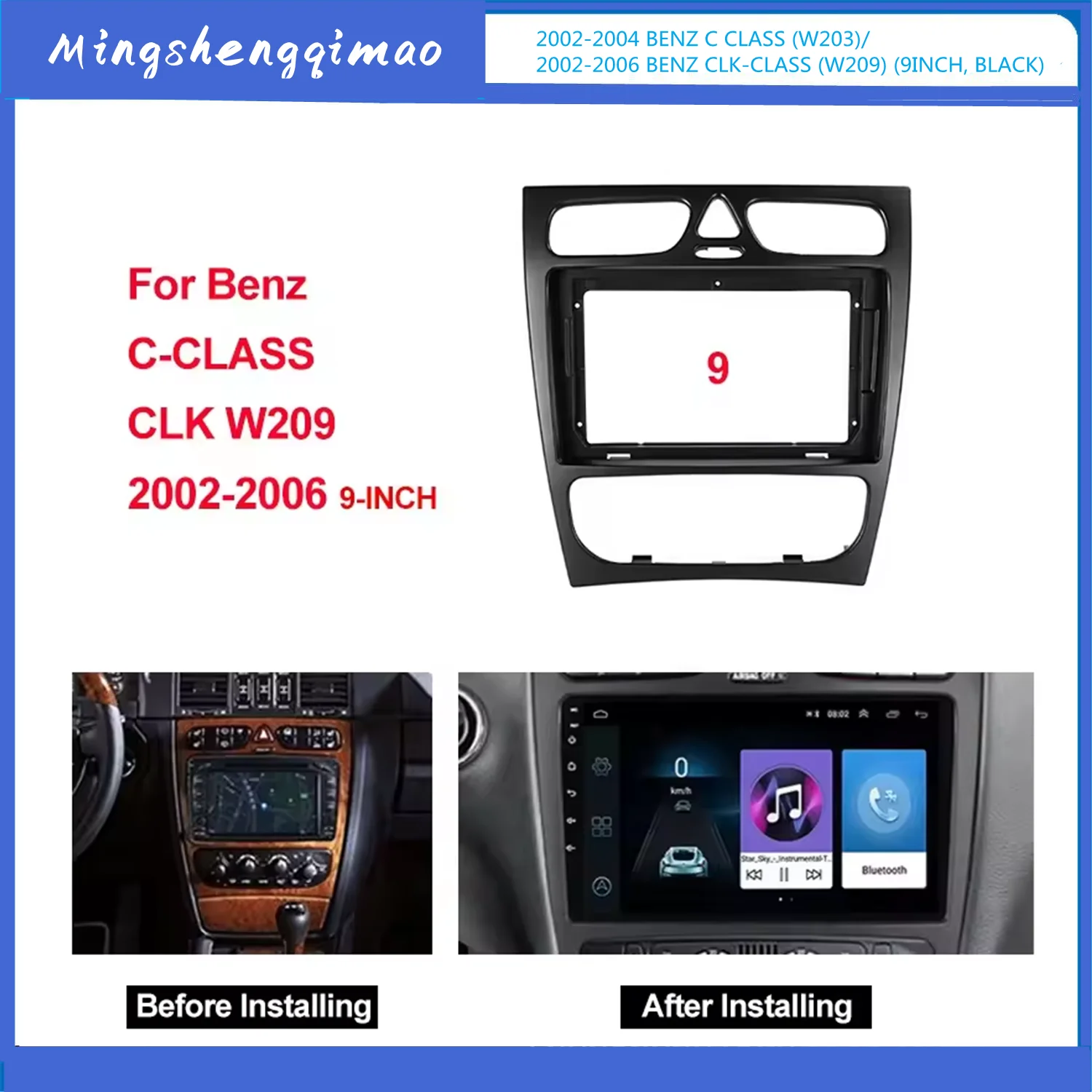 

2 Din 9 Inch Car Radio GPS Mp5 ABS+PC Plastic Fascia Plane Frame for Mercedes-Benz C-CLASS W203 CLK C209 2002-2006 Dash Kit