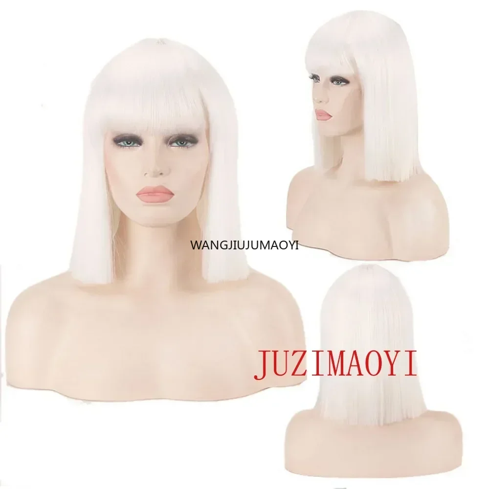 여성용 합성 스트레이트 숏 보브 가발 앞머리 포함 블루 골든 레드 블랙 화이트 퍼플 그린 브라운 코스프레 가발 보보