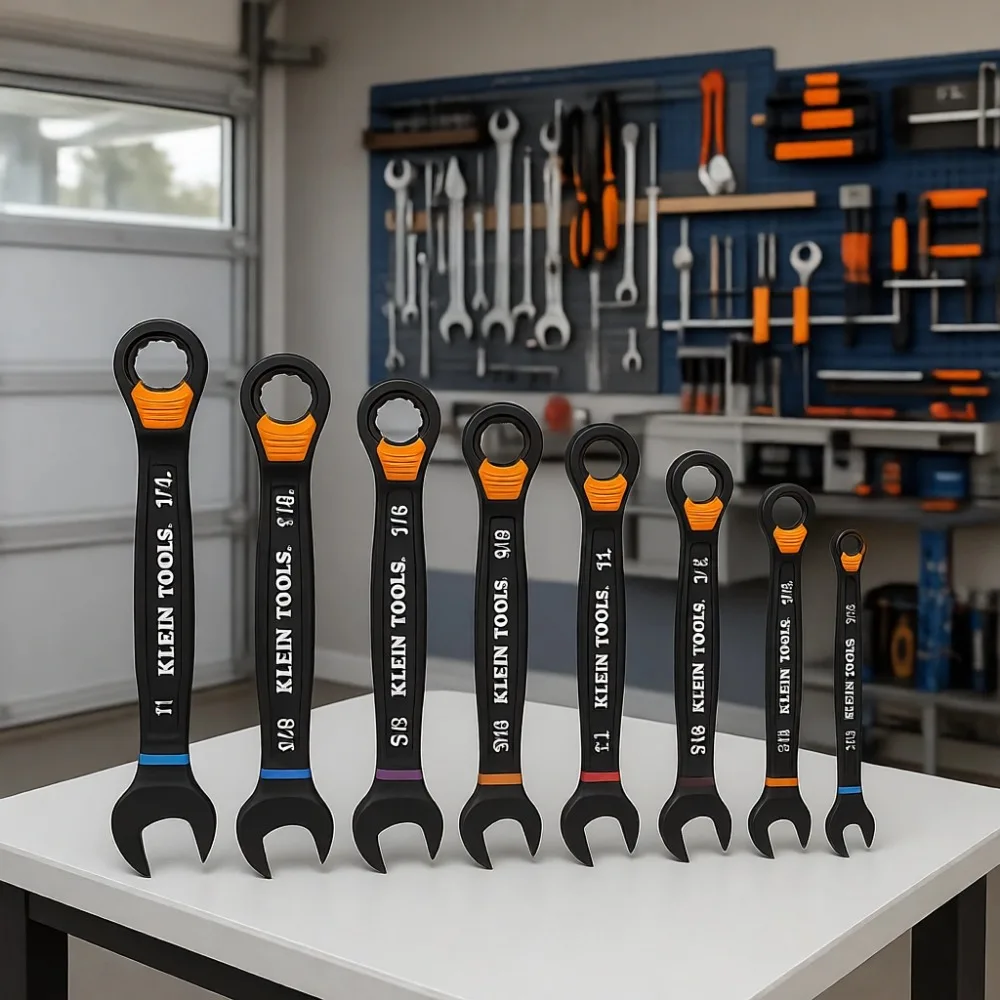 

Набор комбинированных ключей SAE с трещоткой, 8 предметов, с фиксатором, 90 зубьев, рукоятка I-образной формы, цветная кодировка размеров, в рулонном чехле