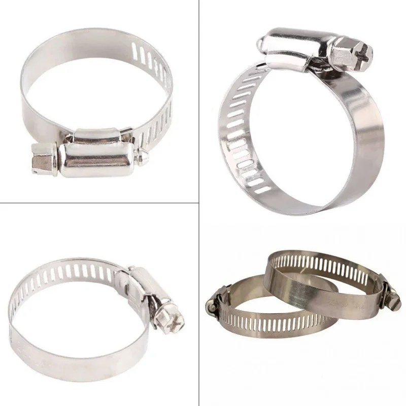 5-10Pcs Stainlesss Steel Adjustable Hose Clamps, Worm Gear Screw Band Clips for Fuel Tube, Water Pipe, Faucet Fasteners