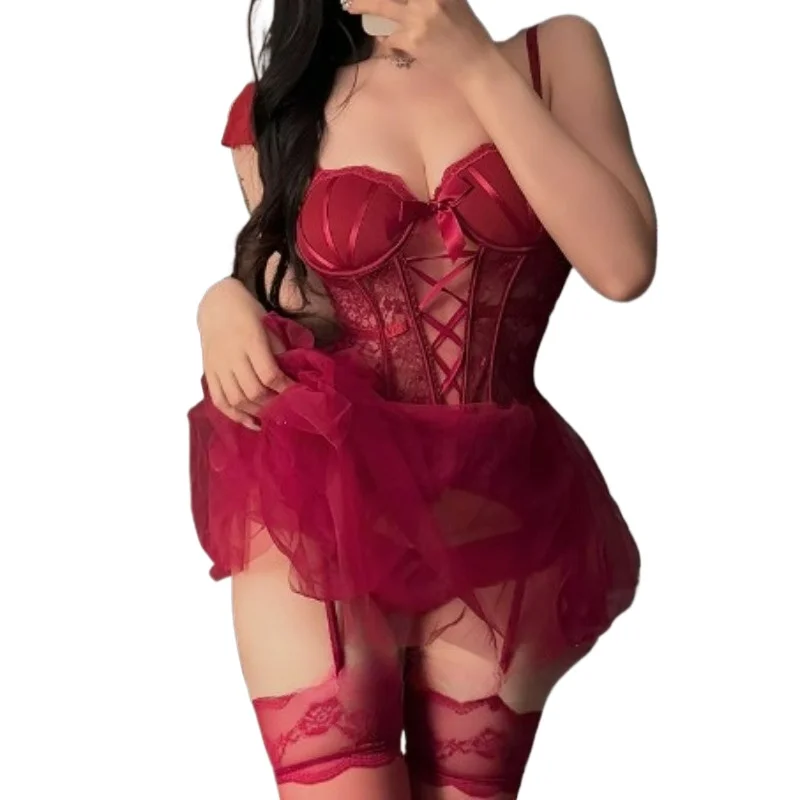 Lingerie Sexy Sleepwear Senior Sheer Lace Sensual Nightwear Women Strap Transparent Backless Mini Dressmesh Nightgown