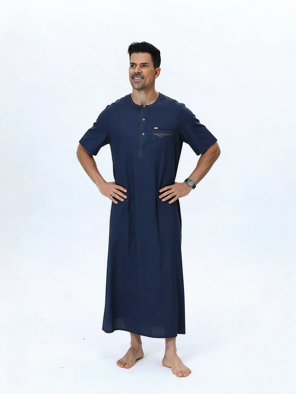 

Saudi Men Robe Short Sleeve Jubba Thobe Muslim Dress Arabia Turkey Caftan Thawb Loose Islam Clothing Daffah Dishdasha Casual New