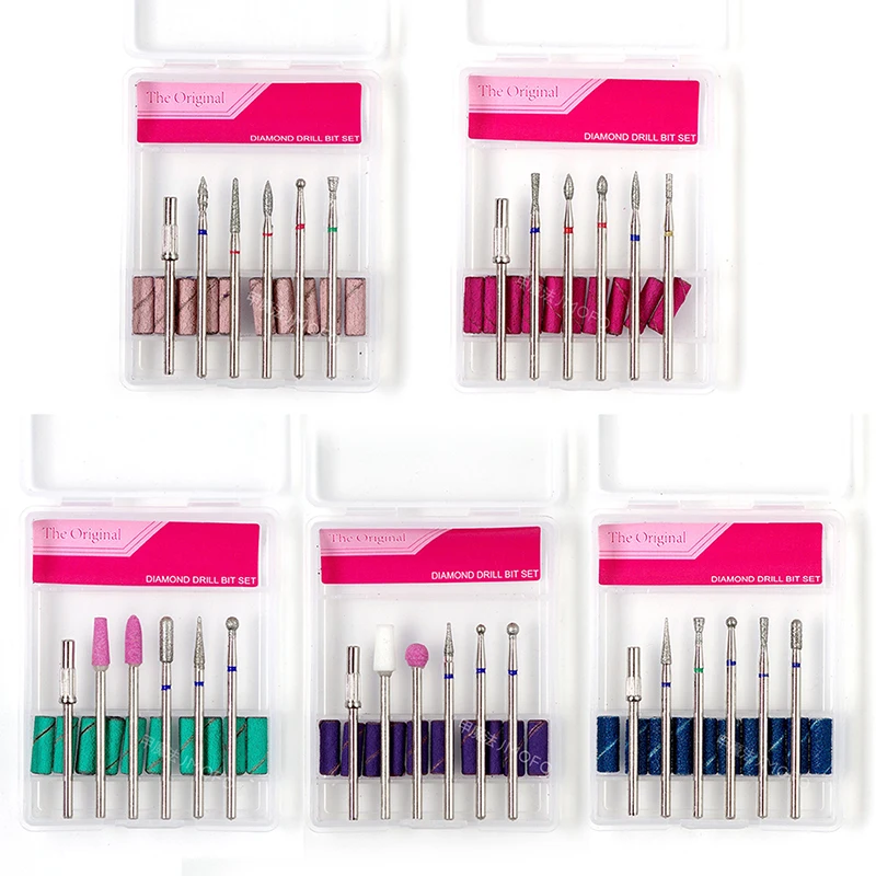 6 stks/doos Diamond Nail Boor Frees Voor Manicure Accessoire Polijsten Pedicure Elektrische Machine Nail Bit Burr Gereedschap