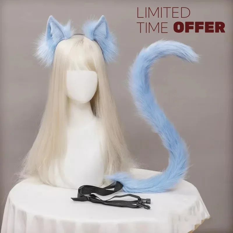 IMU 8 Colors Hot Anime Maid Cat Ears Cosplay Handmade Simulation Animal Ears Hair Hoop Lolita Cat Tail Anime Accessories Set