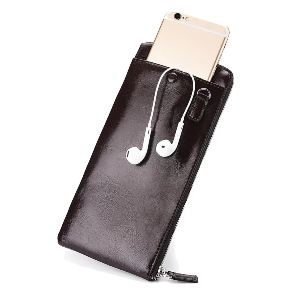 Mode Lange Brieftasche Männer Einfarbig Faux Leder Brieftasche Karte Telefon Halter Kopfhörer Loch Kupplung Geldbörse Brieftasche