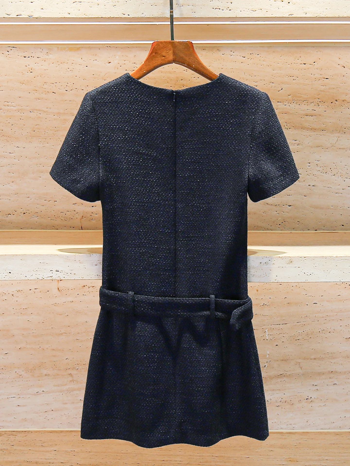 Vestido midi f de verão de alta qualidade, saia midi de tweed com cinto, vestido curto em linha A, tecido de poliéster...