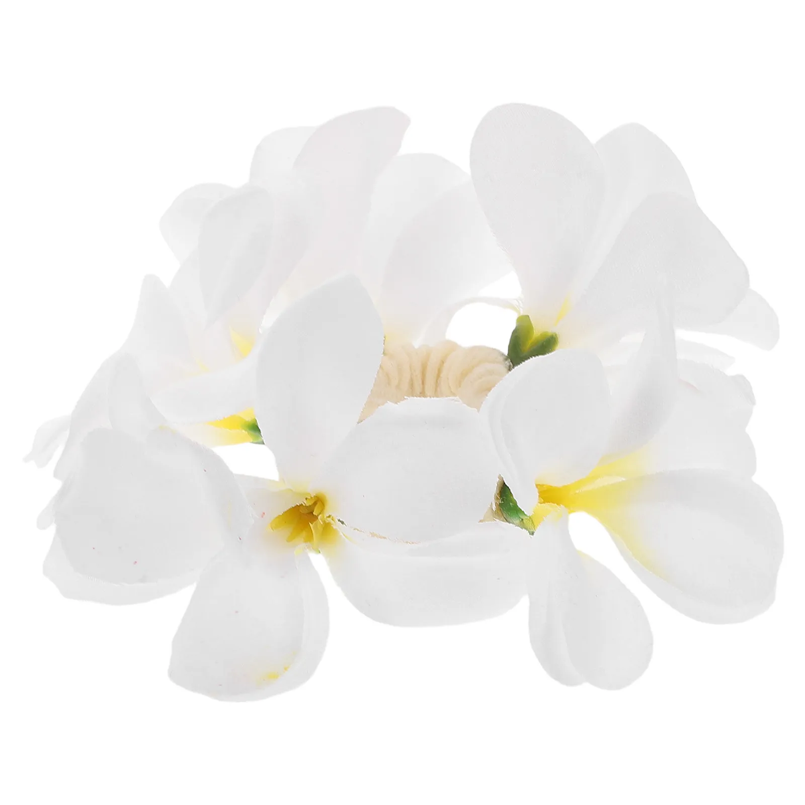 

Floral Elastic Hair Scrunchies for Women Boho Plumeria Design White Hair Ties for Bridal Vacation and Festival Wear