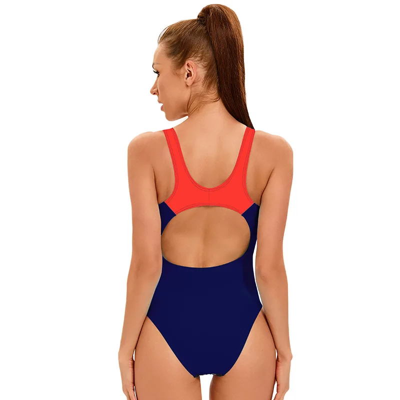 One Piece Women Swimwear Swimsuit Bathing Suit Patchwork Female Beachwear Bodysuit Backless Plus Size Sports 2024 New