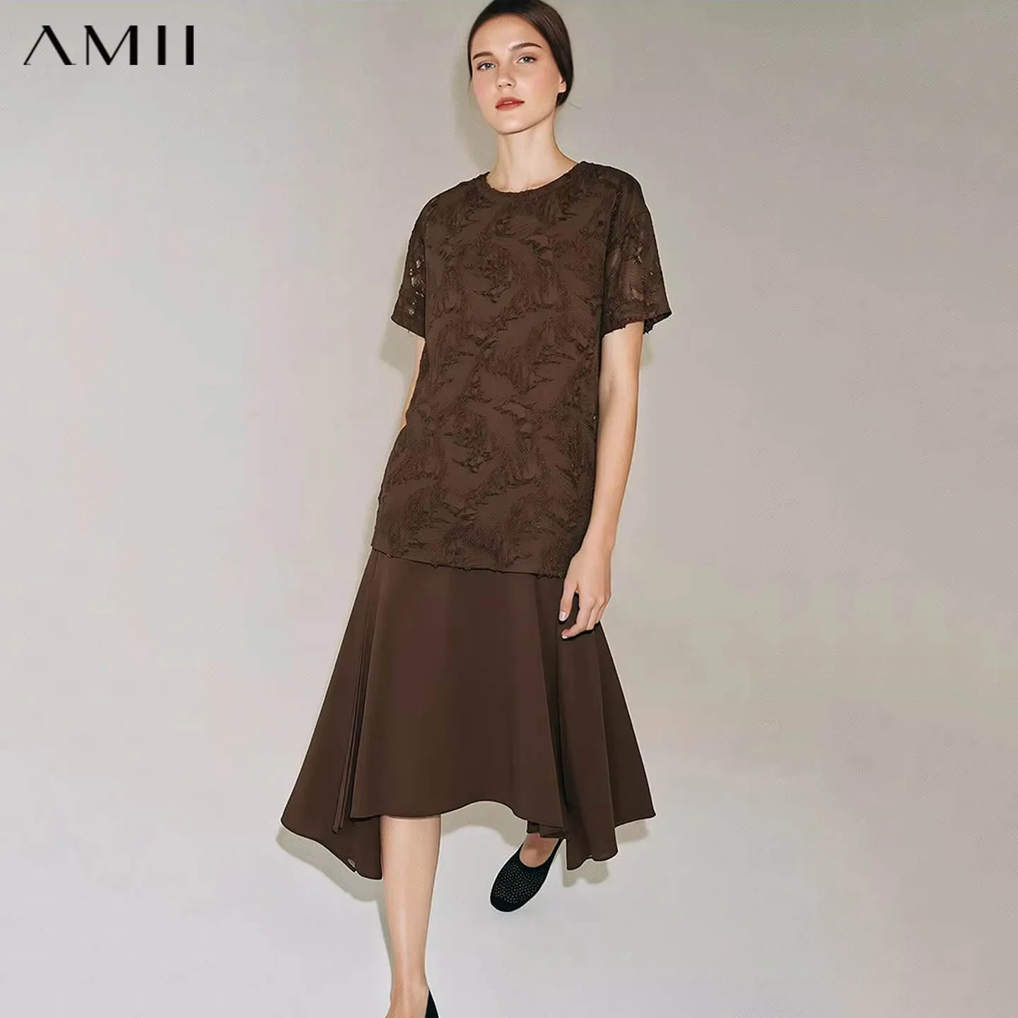 Amii Dress Woman 2026 Summer New O-Neck Drop Shoulder Patchwork Chiffon Tassel Loose Fit Casual Midi Dress For Women 12642203