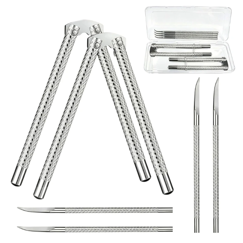 Shell Opening Set, 6 Piece Silver-Tone Metal Kitchen Implements with 2 Hinged Pressers and 4 Textured Grip Extractors Y5GB