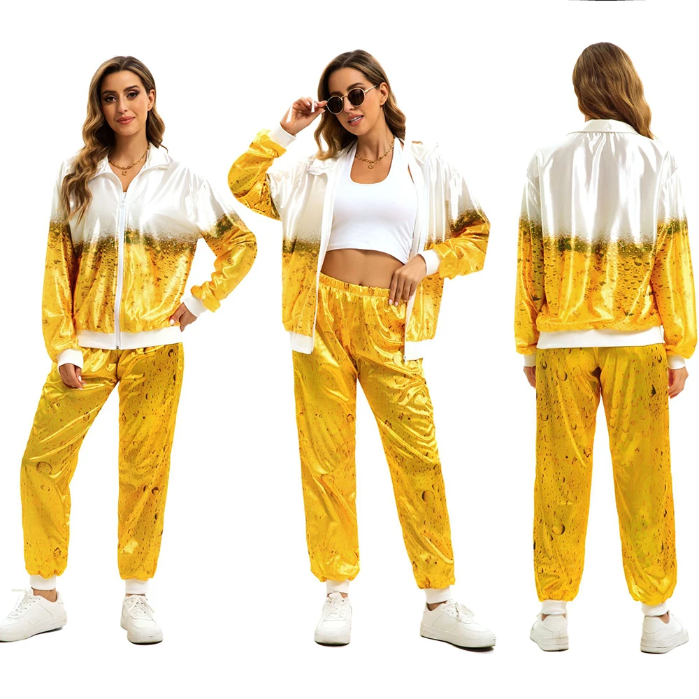 

Women Men's Oktoberfest Suit Costume Print Yellow Sportswear Bavarian Beer Suit Role Play Beer Party Adult Costumes Tracksuit