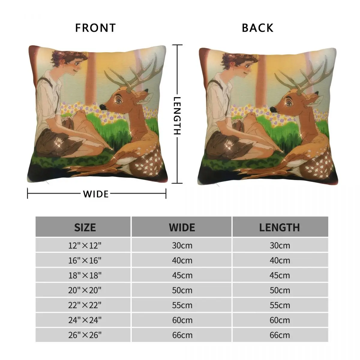 Forest Friends Boy Deer Square Pillowcase Polyester Linen Velvet Creative Zip Decor Pillow Case Car Cushion Cover 45x45