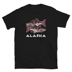 Alaska Salmon Fishing Art Style Indigenous 2 T-Shirt For Men Clothing Women Tees Y2K Tops Unisex Summer