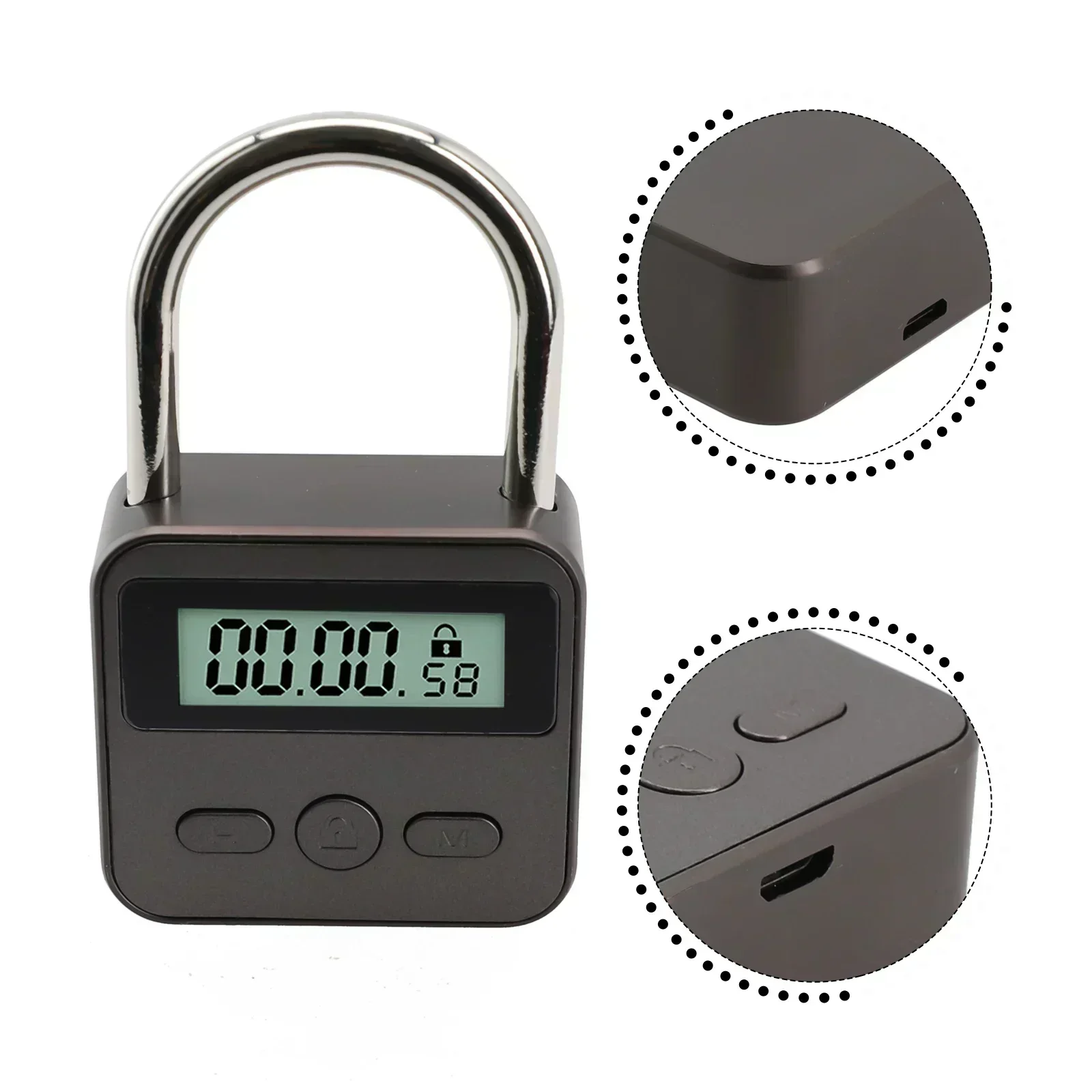 Heavy Duty Metal Body Time Lock, Waterproof USB Rechargeable Padlock, LCD Display Timer For Safety And Convenience Home Security