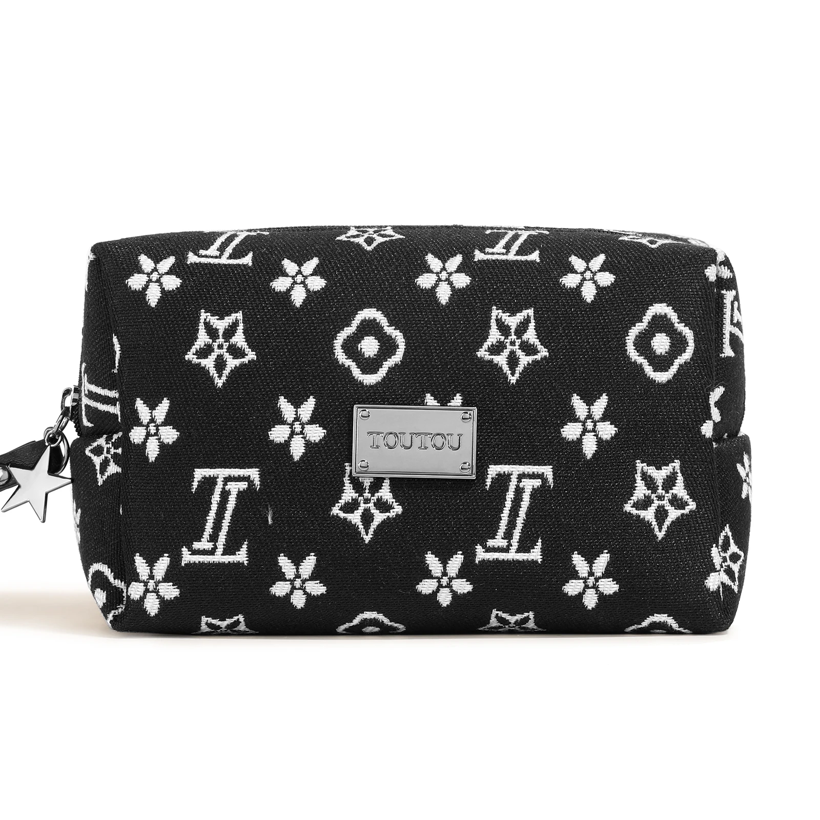 TOUTOU Letter Embroidery Handbag, Portable Clutch Purse, Travel Cosmetic Bag With Wristlet