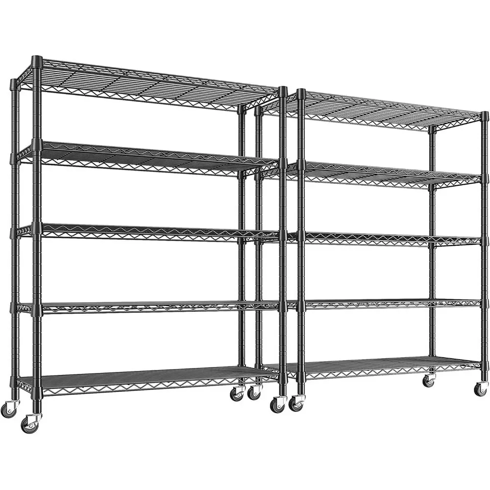 

2-Tier Heavy-Duty Wire Shelving Unit with Wheels, 75.2 Tall, for Deep Pantry Storage, Sturdy and Organized