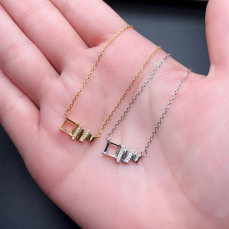 Unique Design 5mm Square Shape Gemstone Semi Mount Pendant Setting Real 925 Silver Necklace Pendant Setting with Gold Plating