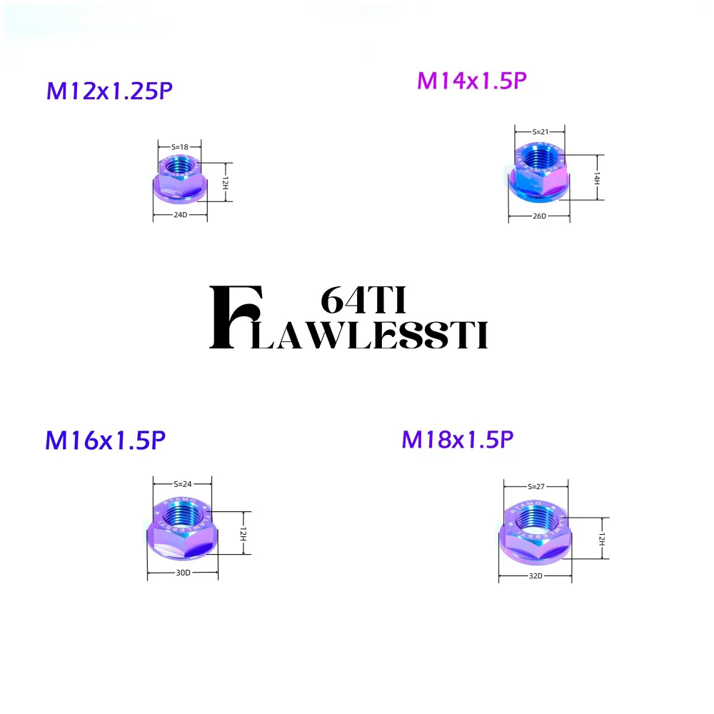 FLAWLESSTI M12 M14 M16 M18 Gr5 Titanium Nut Front Rear Axle Swing Arm Nut For Yamaha Xmax 300 Nmax 155 BMW S1000RR