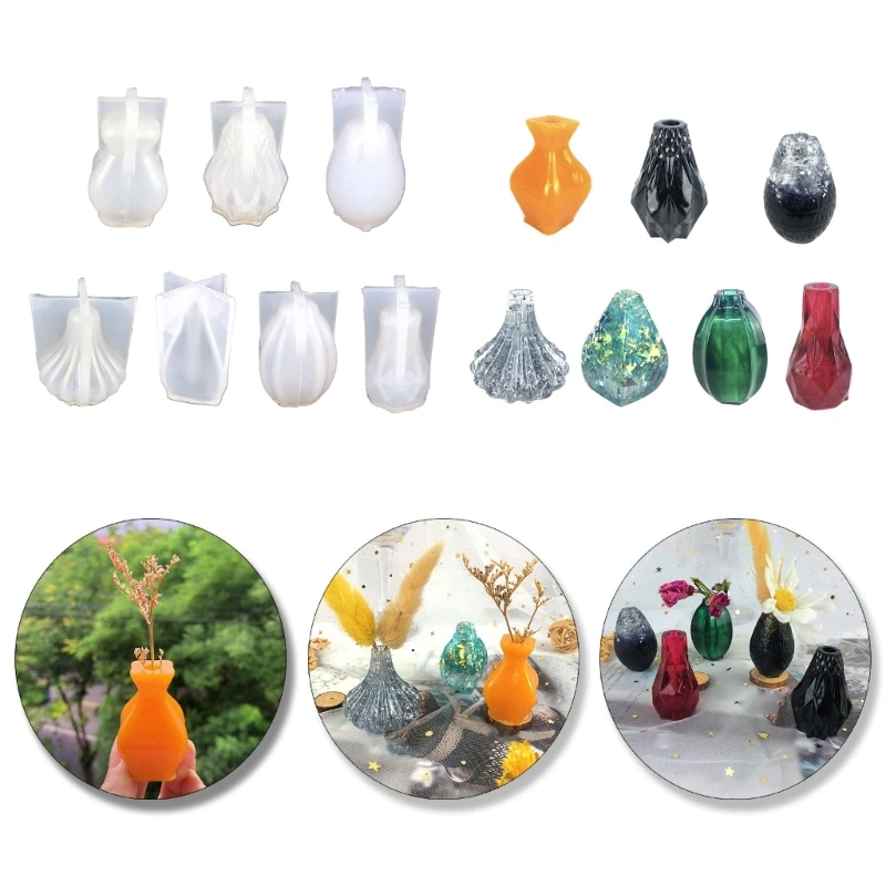 A0NF Silicone Flowerpots Mold DIY Concrete Moulds Multi-shapes Jar Mould Garden Desktop Decoration Small Silicone Vase Molds