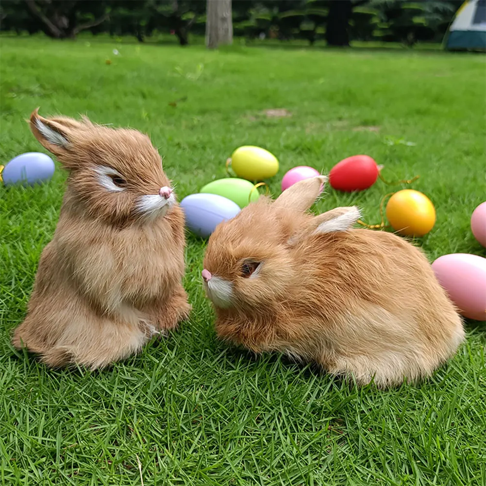 Juguetes de peluche de simulación, figuras de acción, regalo para niños, simulación de conejo, modelo en cuclillas, decoración del hogar, modelo de conejo, conejos de Pascua