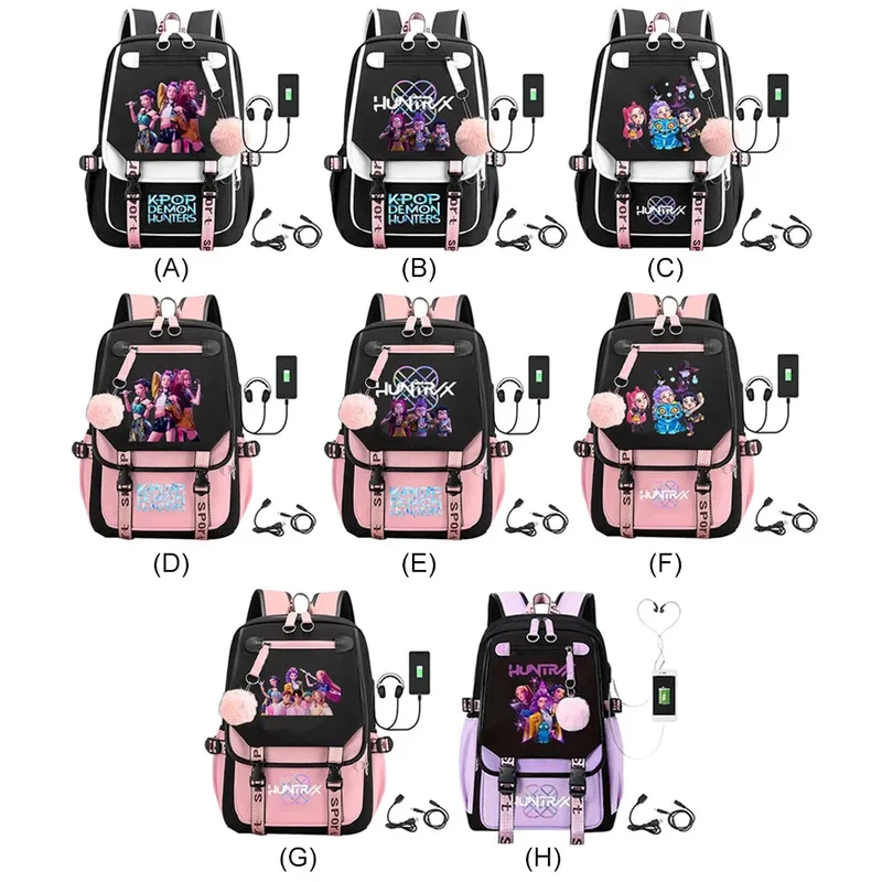 حقيبة ظهر مدرسية للطلاب KPop Demon Huntes حقيبة ظهر يومية 2025 حقائب ظهر مطبوعة على الفيلم الساخن للفتيات الصبي حقيبة كمبيوتر محمول بمنفذ USB