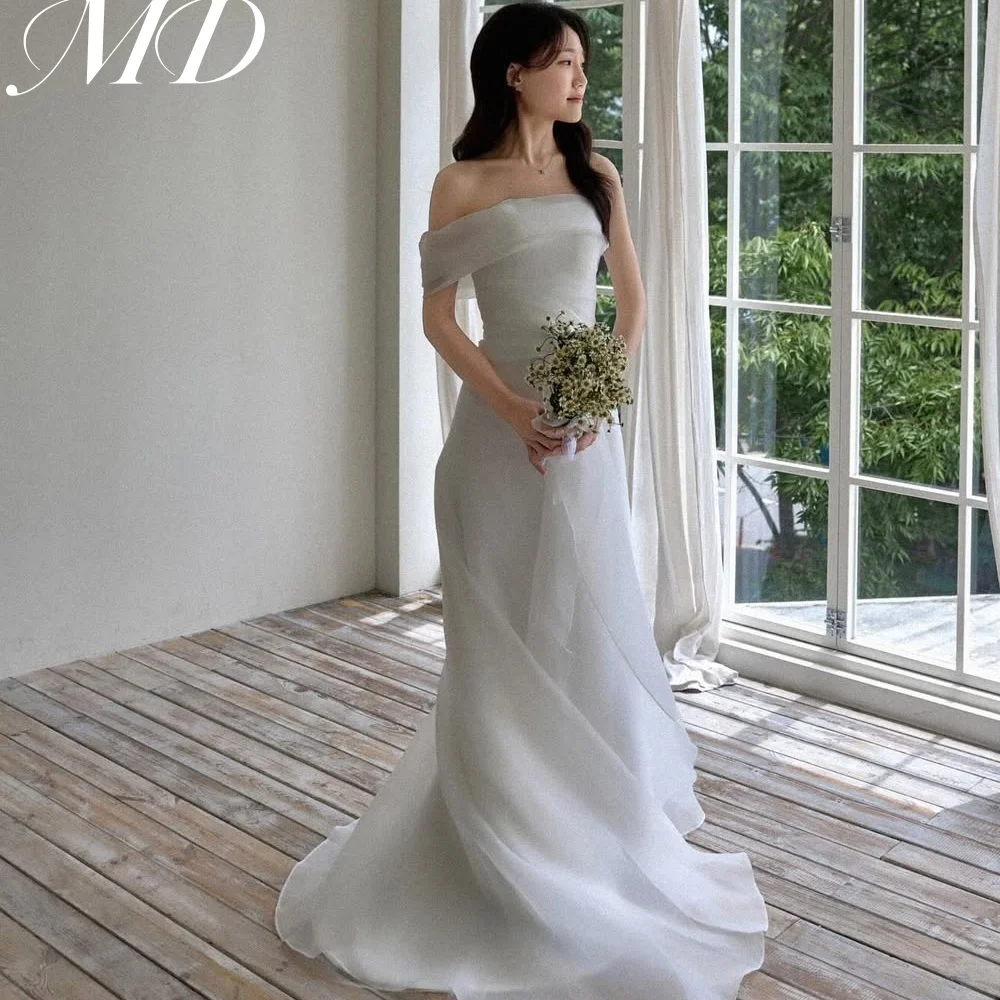 MD Elegant Organza Mermaid  Wedding Dresses Off Shoulder Korea Photoshoot Pleat Bridal Gown Floor Length Customized 웨딩드레스