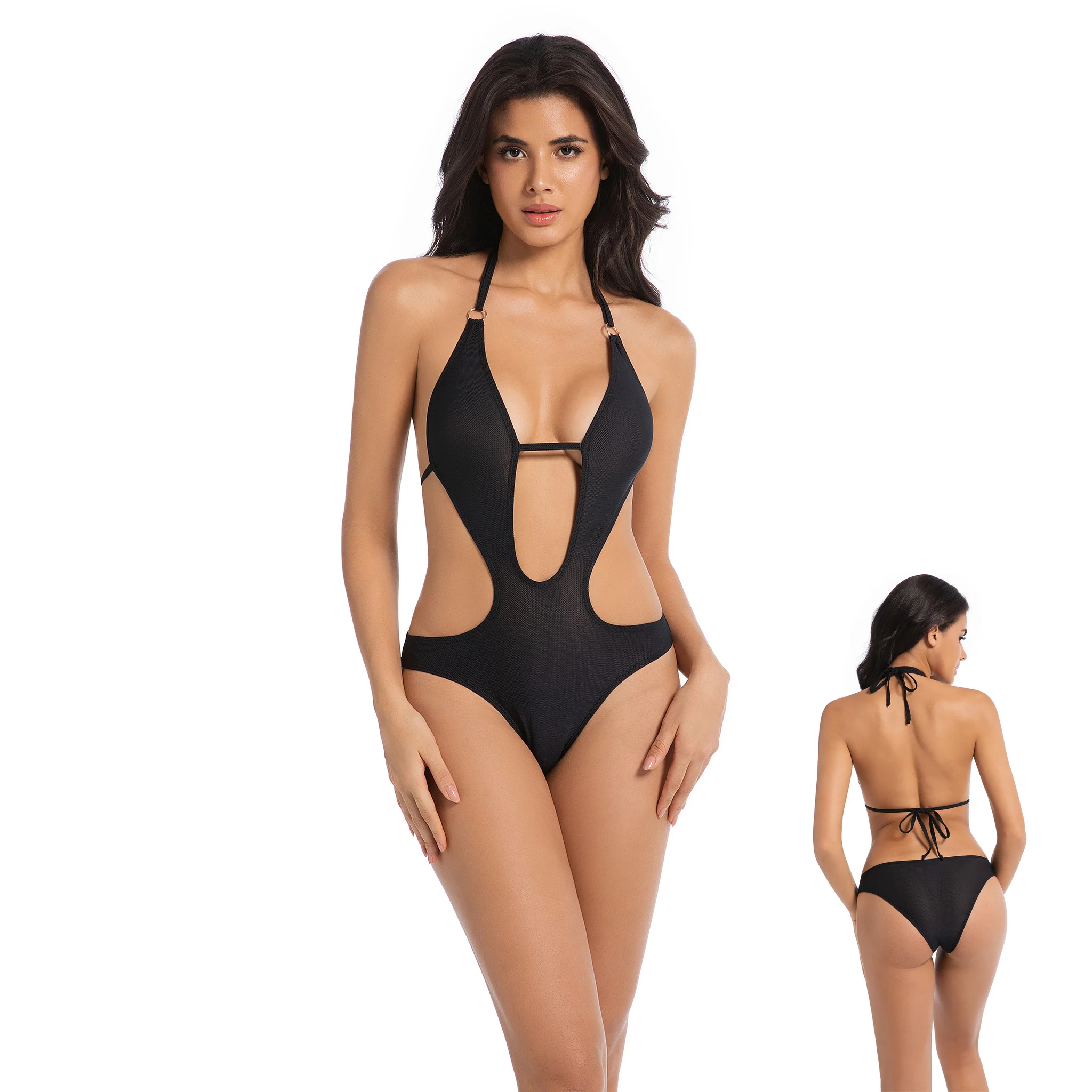 Volagor All-Over Tanning Monokini Tan Through Halter One Piece Swimsuit Sun-Filtering High Cut Wear No Tan Lines