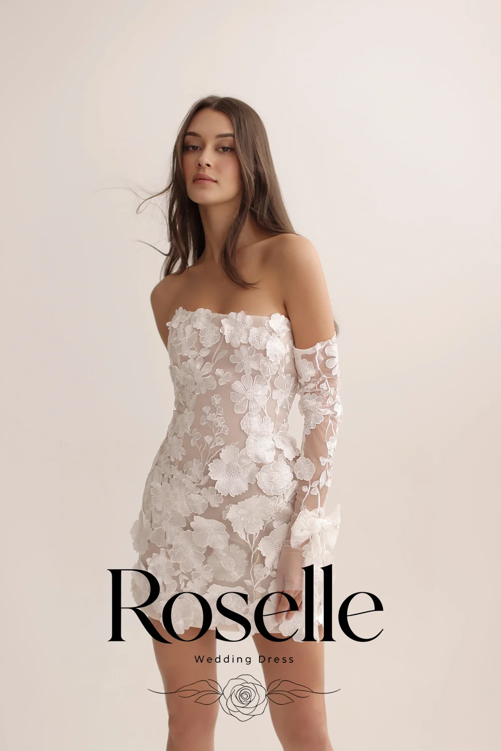 Classic Lace 3D Flowers Short Wedding Dress Women Sheath Strapless Open Back Lace-up Bridal Gowns Customized Vestido De Novia