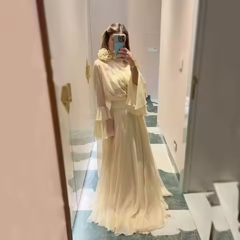 Msikoods Dubai Evening Dresses Customizd 2 Piece Elegant Party Dress Chiffon Luxury Evening Dresses Long Sleeve Women Night Gown