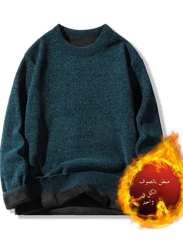 

Korean Sle Warm Inner Knitted Sweater Men Women Large Size Winter iny Thiened round Ne Sweater Comfortable Breathable